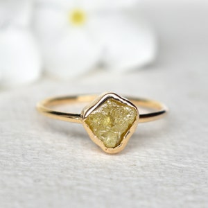 Natural Rough Diamond Ring, 14k 18k Solid Gold Bezel Set Raw Diamond Ring, Uncut Diamond Wedding Engagement Ring, Unique One of a Kind Gift