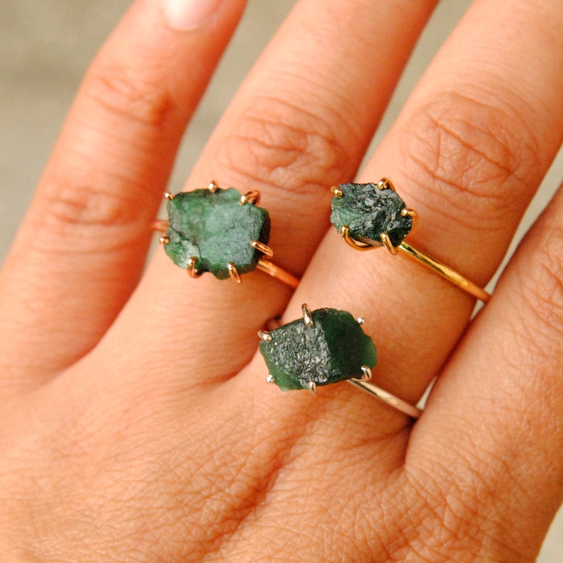 Raw Emerald Ring in 14K Solid Gold Rough Natural Emerald BIG Etsy