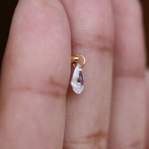Floating Pear Natural Diamond Stud, 14k/18k Solid Gold Hidden Helix Piercing Jewelry Unique Ear Set Up image 8