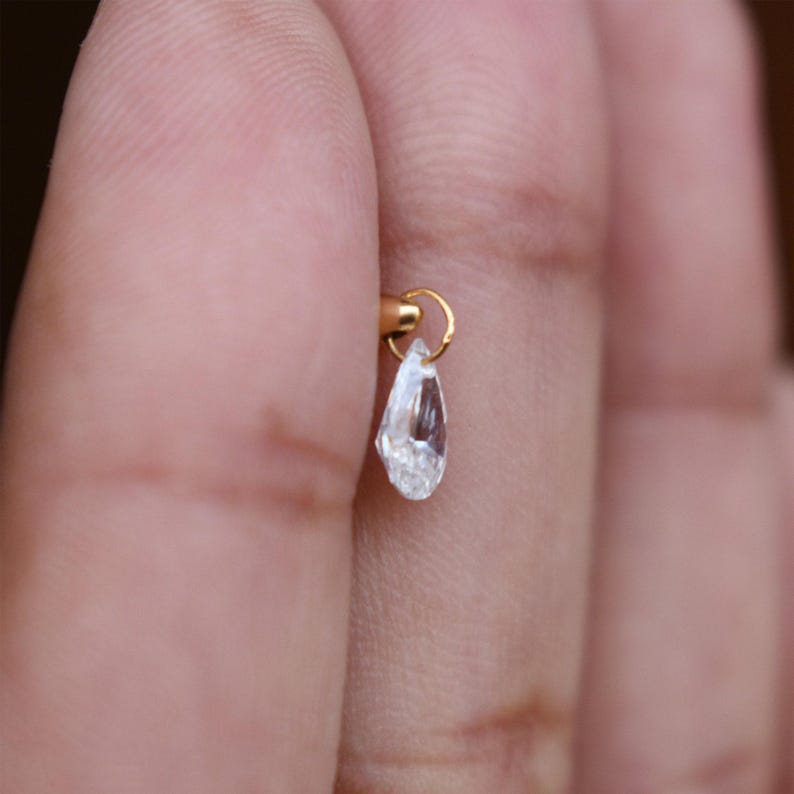 Floating Pear Natural Diamond Stud, 14k/18k Solid Gold Hidden Helix Piercing Jewelry Unique Ear Set Up image 8