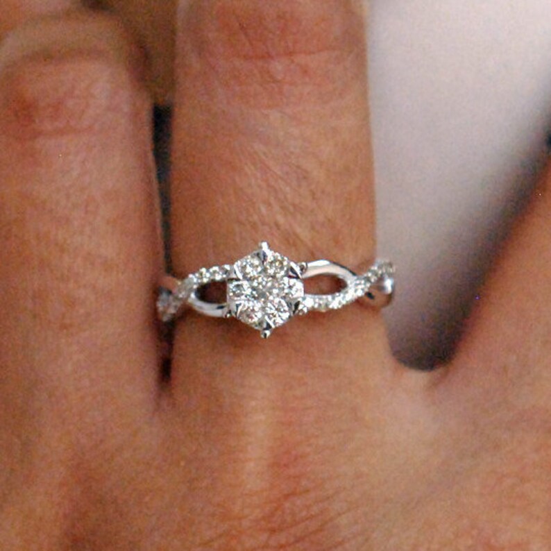 Illusion Setting Diamond Engagement Ring with Twisted Diamond Etsy