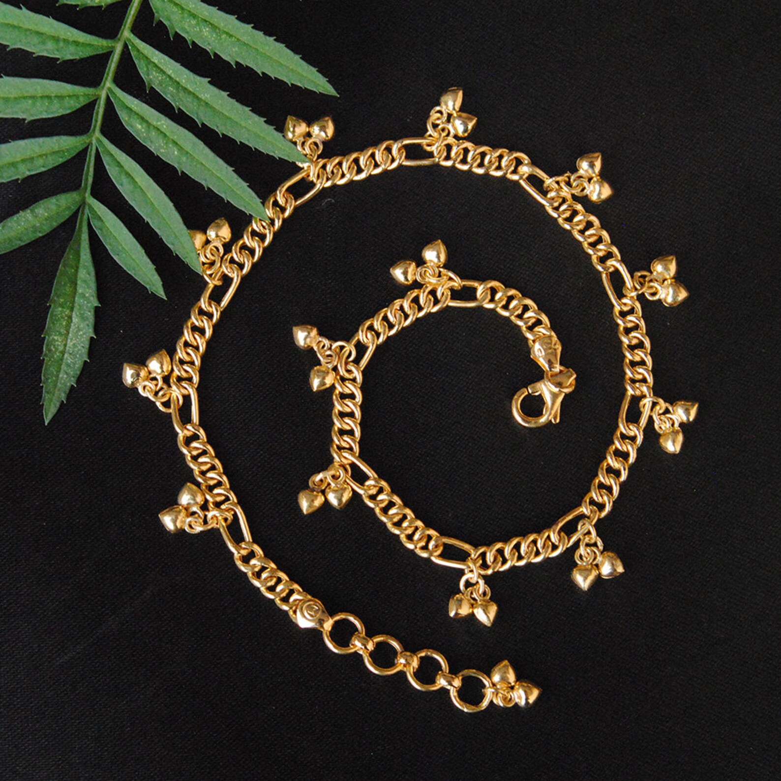 18K Gold Anklet/bracelet With Heart Shaped Bells Ankle Etsy