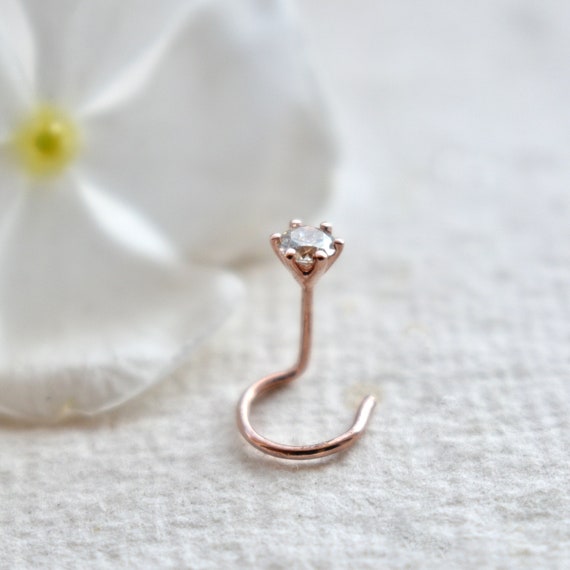 1.5mm 3mm Natural Diamond C L Twist Wire Nose Stud 14k Solid Gold Piercing Stud 22g Body Jewellery New Baby Earrings Etsy Australia