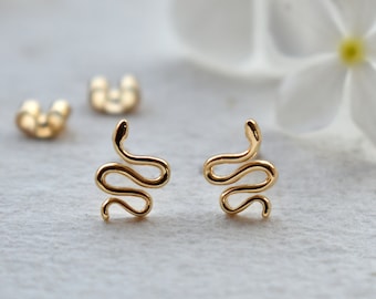 14k SOLID Gold Snake Earring, Small Snake Serpent Pushback Tragus Stud, Piercing Jewellery 18g, Slytherine Gifts, Chinese Year of Snake