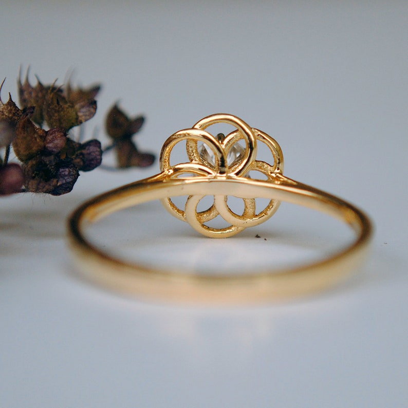 3.5mm Natural Diamond Celtic Flower Blossom Proposal Ring, 14k 18k Solid Gold Bridal Engagement Ring, Geometric Spirograph Valentine Ring image 8