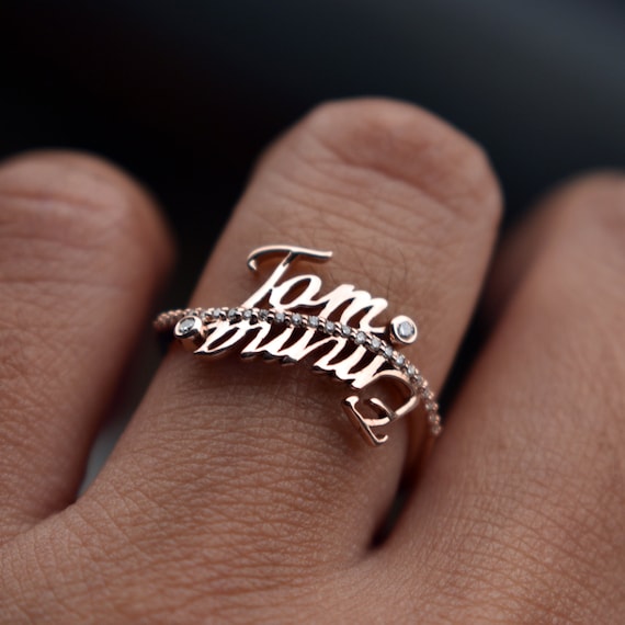 Double name sale ring 14k gold
