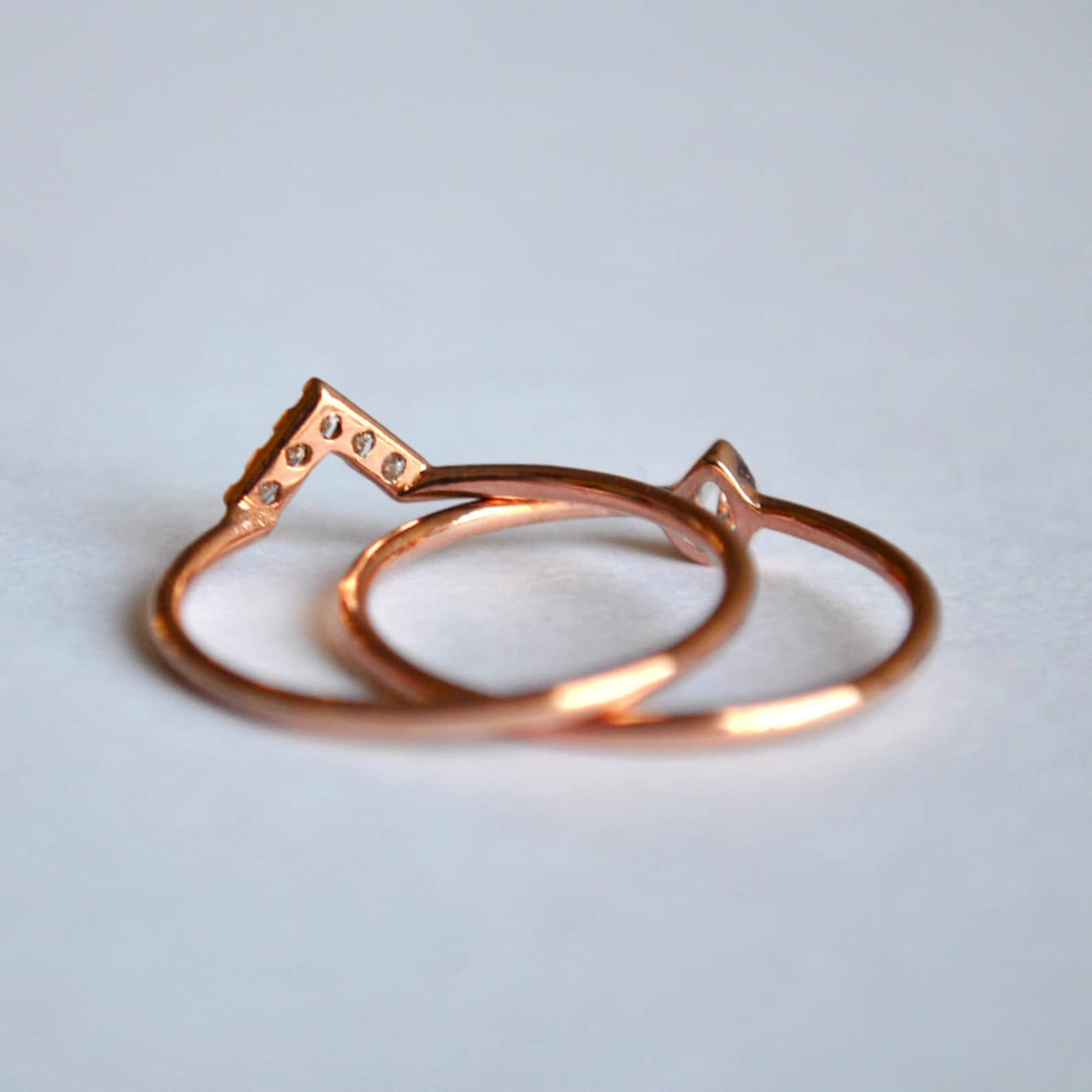 Wedding Ring Set. 14K Rose Gold Pear Baby Diamond Bridal Etsy