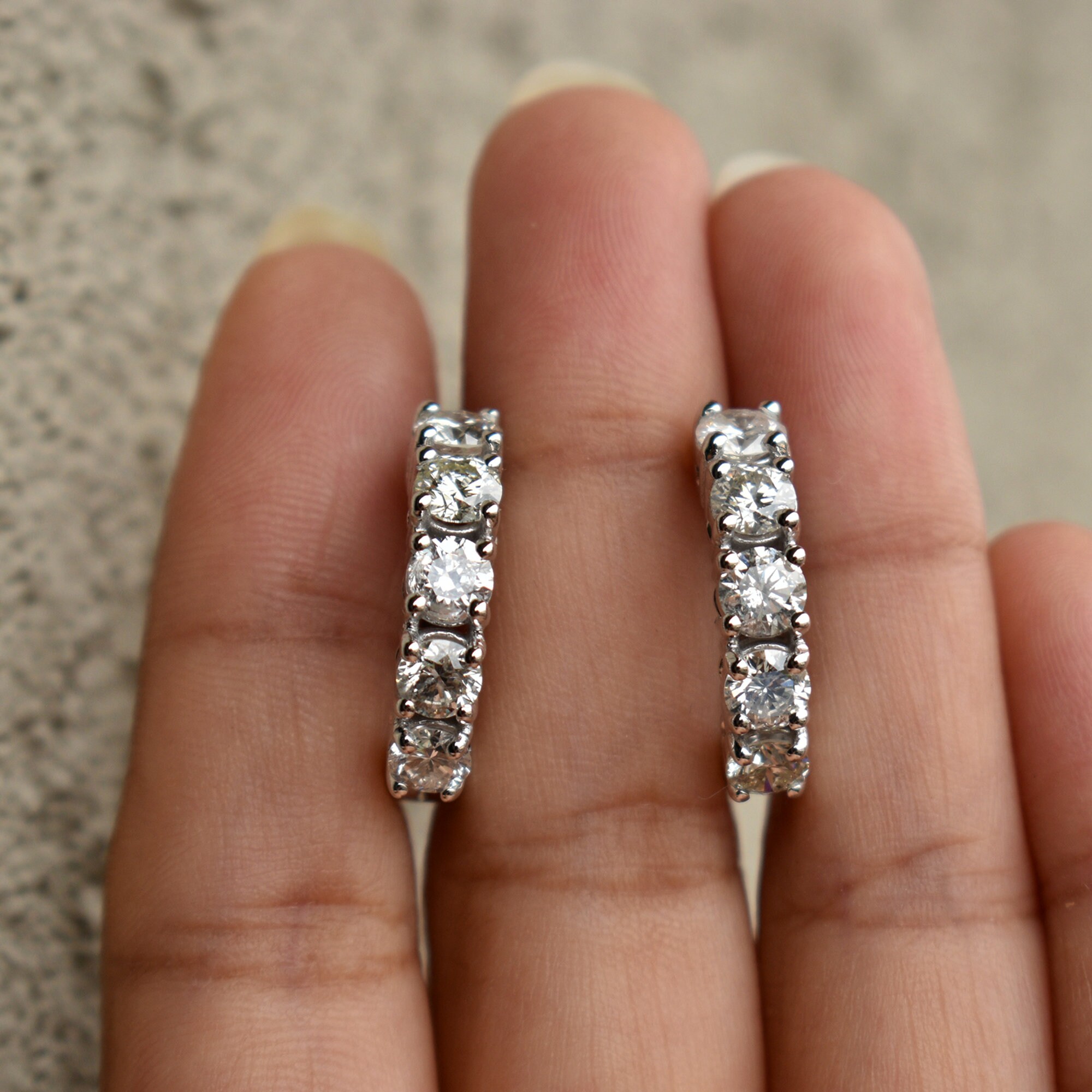 3 Carat Thick Natural Diamond Hoop Earrings 0.30ct Diamond Bold