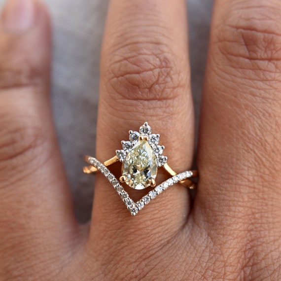Certified 13.12Ct Pear Diamond Eternity Wedding Ring Set 14k Gold Lab Grown