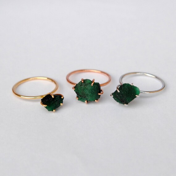 14K 純金の天然エメラルド リング、天然エメラルドの大きな宝石 