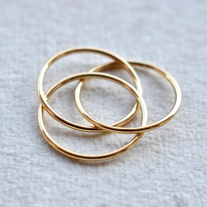 14k 18k Solid Gold Three Rolling Ring, 1mm Triple Interlocked Pave Diamond Ring, Fidget Band image 2