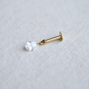 Floating Pear Natural Diamond Stud, 14k/18k Solid Gold Hidden Helix Piercing Jewelry Unique Ear Set Up image 4