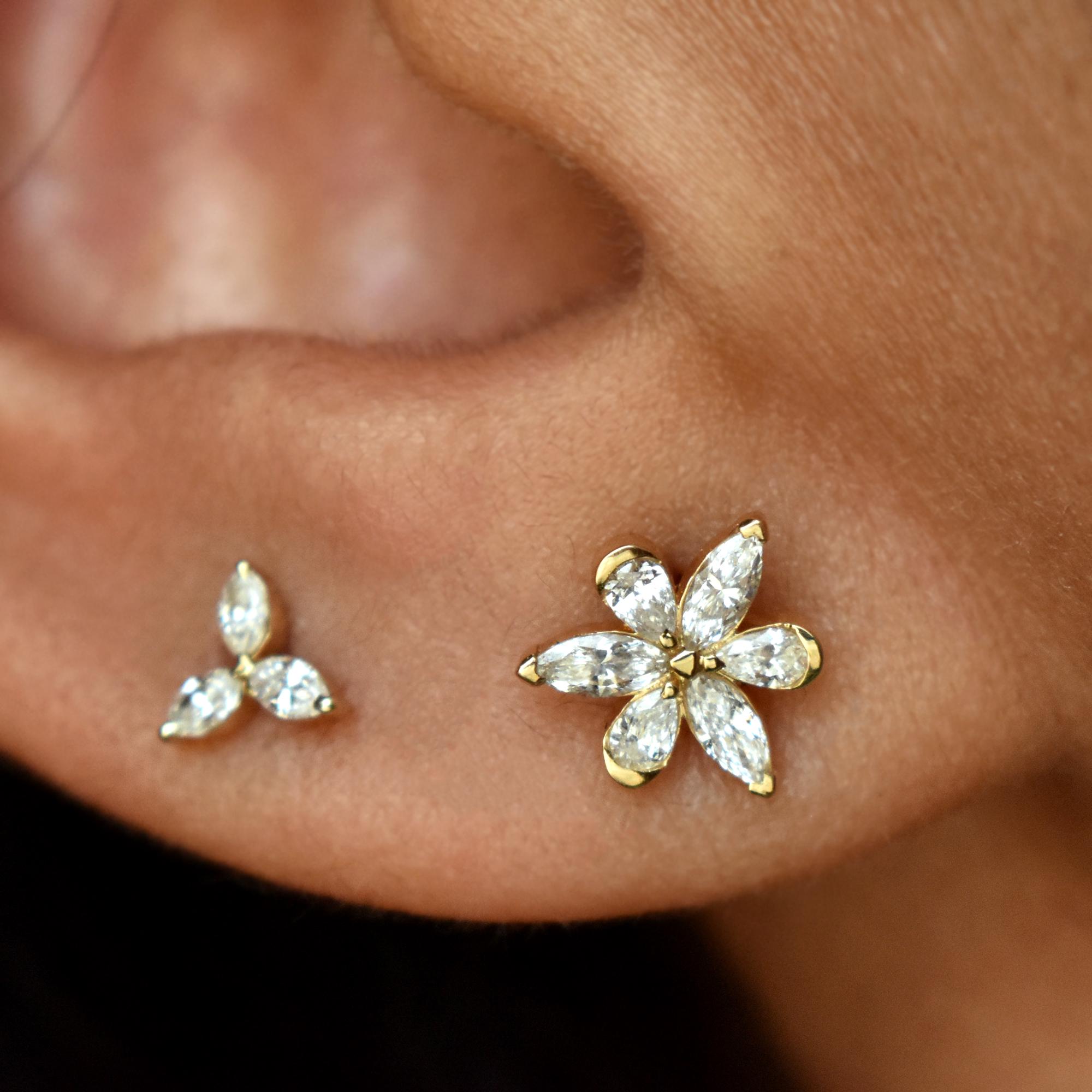 Natural Diamond Lily Earring, 14k 18k Solid Gold Flower