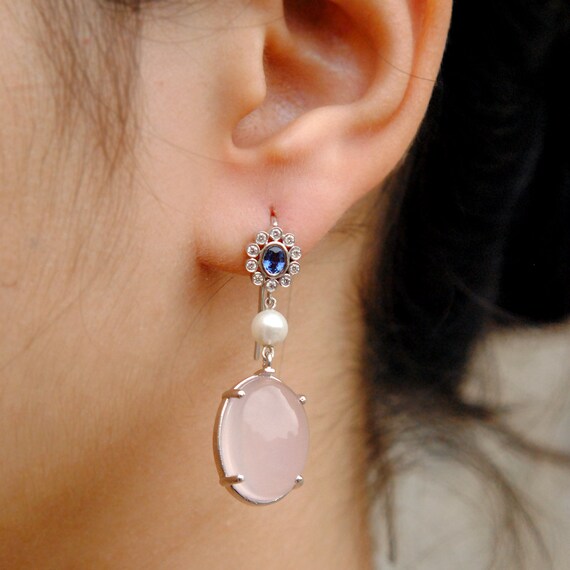 Pink Rose Quartz Drop Earrings With 