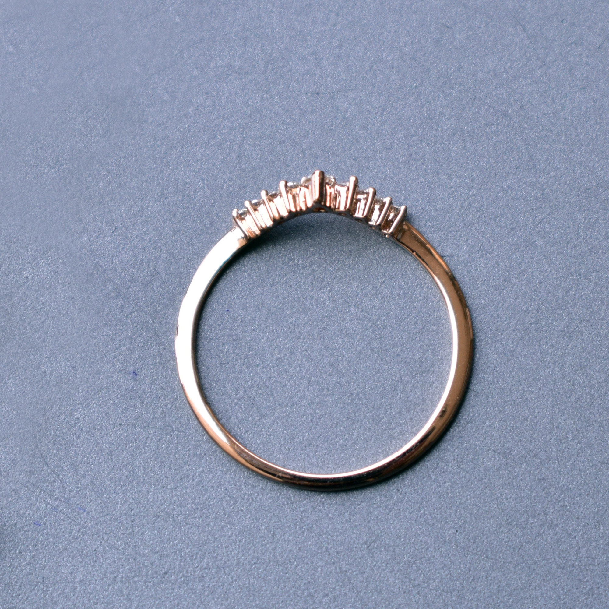 Curved Stack Wedding Band With Pear and Round Diamond in 14K Etsy UK