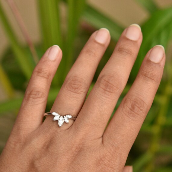 Curved Wedding Band With Marquise Cut Natural Diamonds in 14k