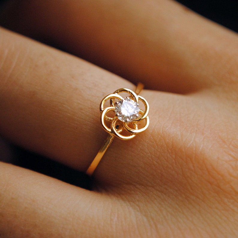 3.5mm Natural Diamond Celtic Flower Blossom Proposal Ring, 14k 18k Solid Gold Bridal Engagement Ring, Geometric Spirograph Valentine Ring image 7