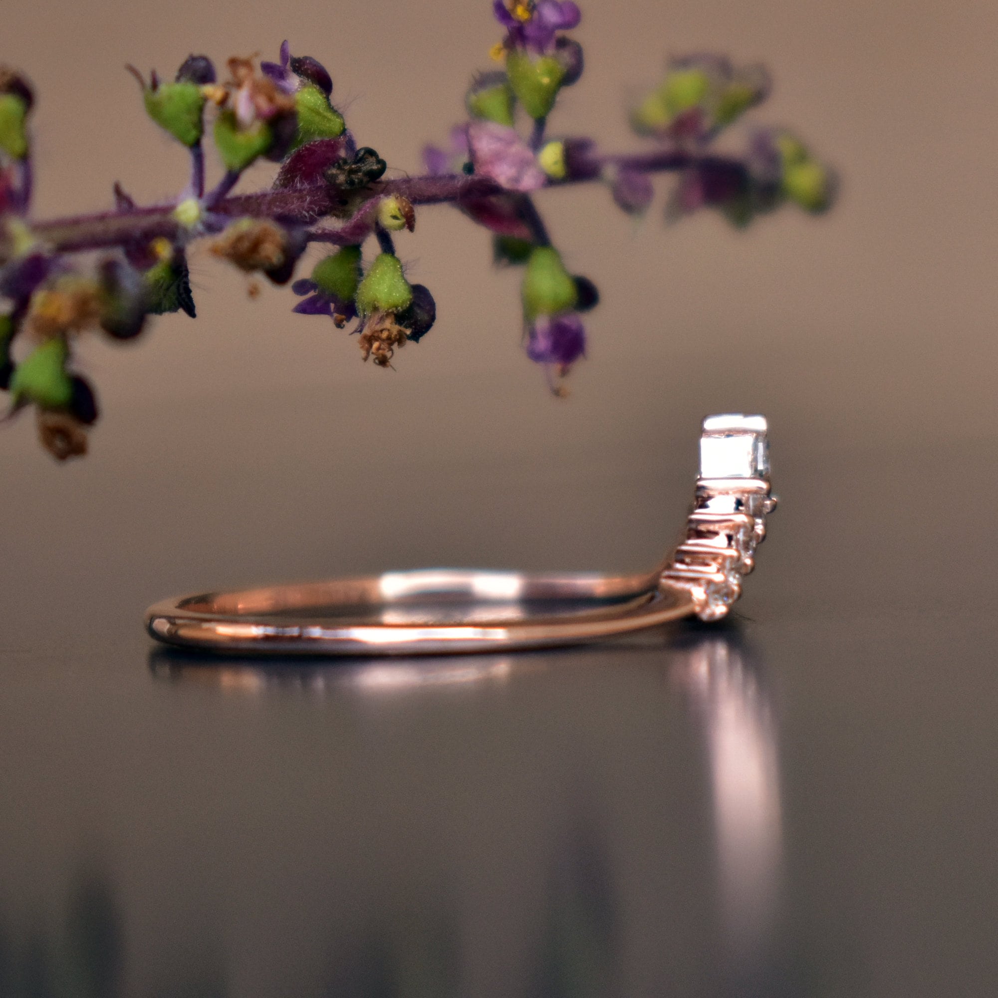 Curved Stack Wedding Band With Pear and Round Diamond in 14K Etsy UK