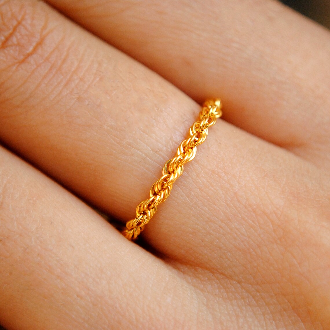 2.25mm Solid 18k Gold Rope Chain Ring Thick Twisted Chain Etsy