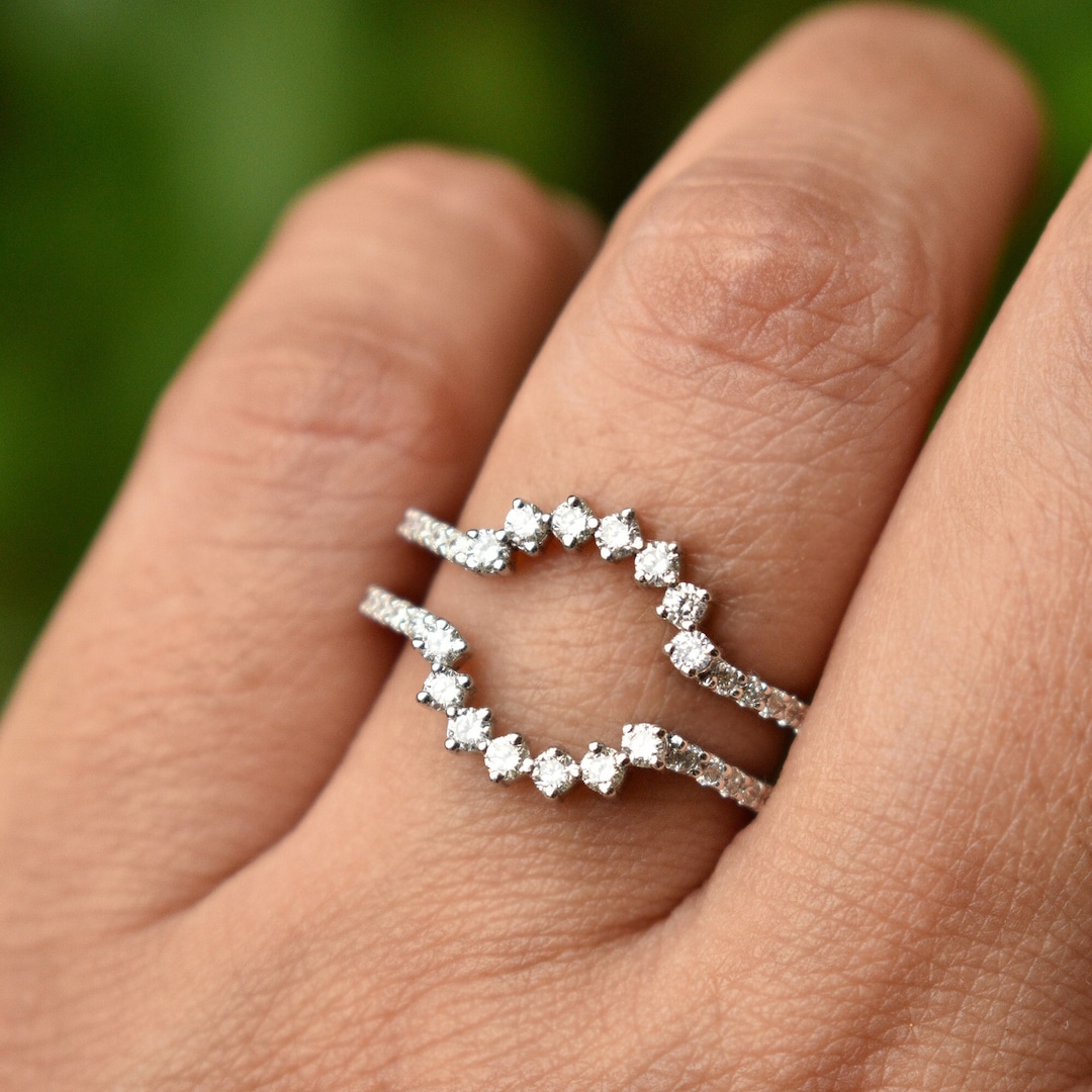 Diamond Ring Guard for Round Solitaire Ring With Studded Band in Solid