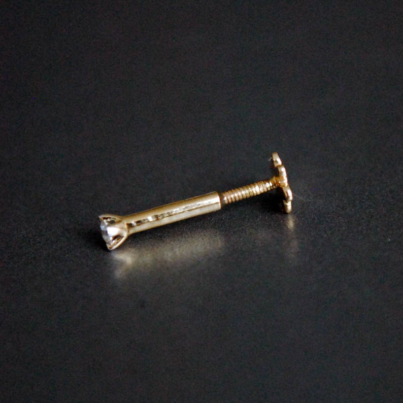 Internally Threaded Diamond Nose Stud. 14K Gold Flat Back Nose | Etsy