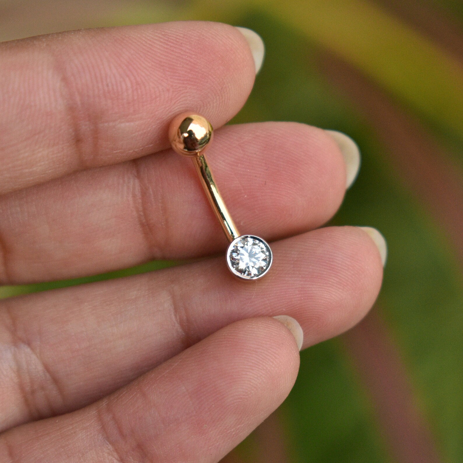 Real Big Diamond Belly Ring in 14K Gold Belly Button Piercing Etsy