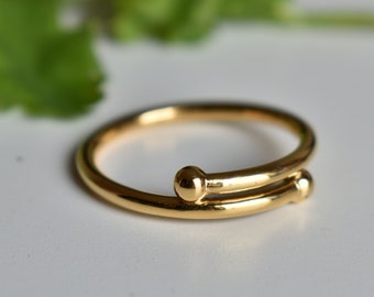 2mm Solid 14k Yellow Gold Bypass Ring with 3mm Ball Ends