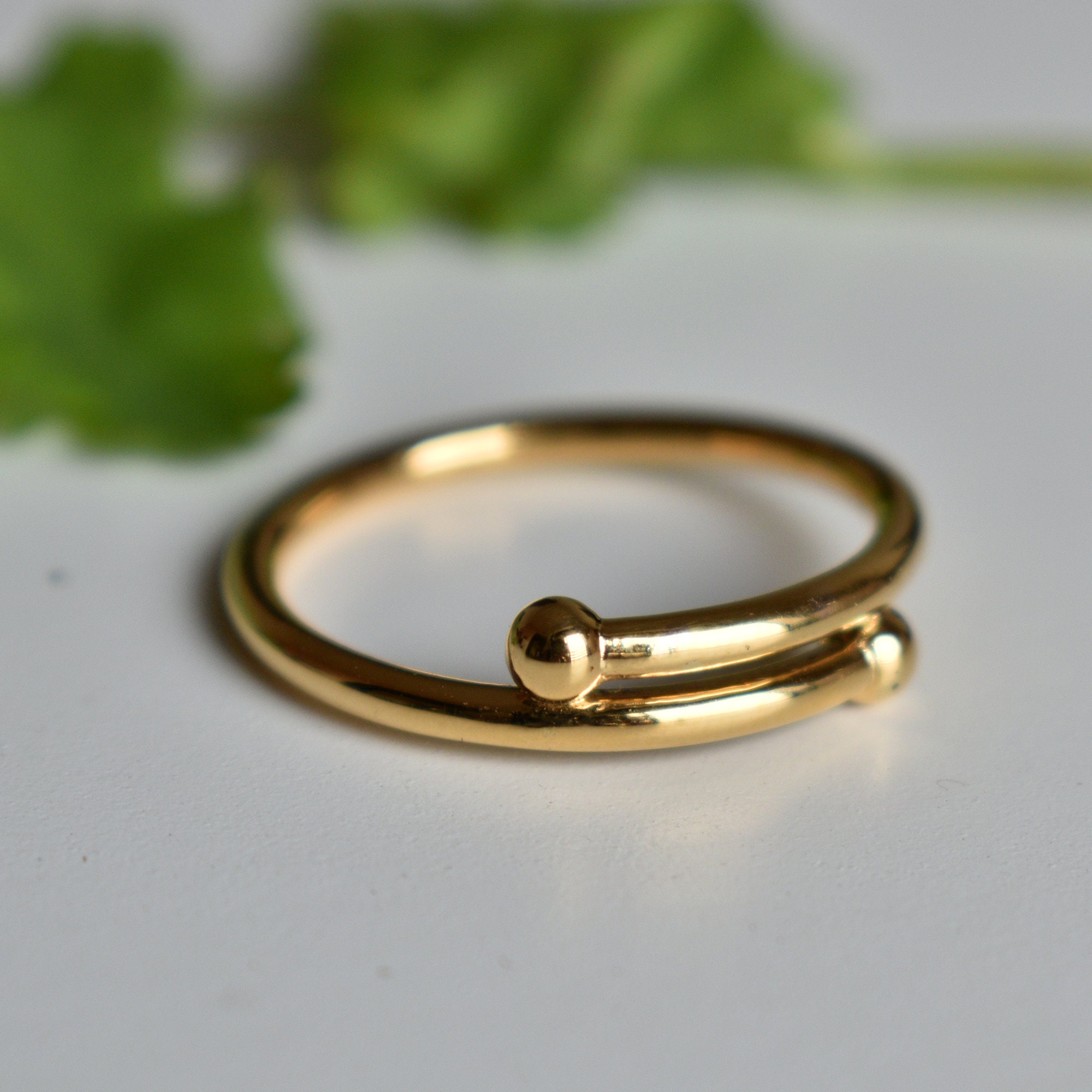 2mm Solid 14k Yellow Gold Bypass Ring With 3mm Ball Ends Etsy