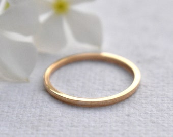 1mm Square Solid 14k Solid Gold Band, Thin Straight Stack Ring, Dainty Wedding Engagement Ring, Minimal Midi Thumb Ring, Plain Gold Band