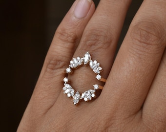 Lotus Ring Enhancer for Round Diamond Ring, 14k 18k Moissanite Halo Ring Wrap, Nature Ring Guard, Made to Fit Bridal Halo Ring Guard