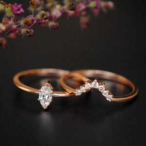 Marquise Diamond Engagement Ring Set 14K Gold Bridal Wedding - Etsy