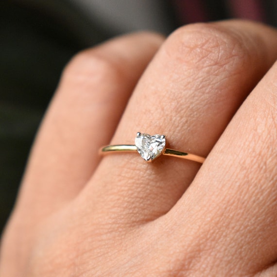 Anillo de compromiso de diamantes de corazón natural de 0,30 ct, anillo de  amor de propuesta mínima de oro sólido de 14K 18K, regalo de empuje  romántico, regalo de graduación -  México