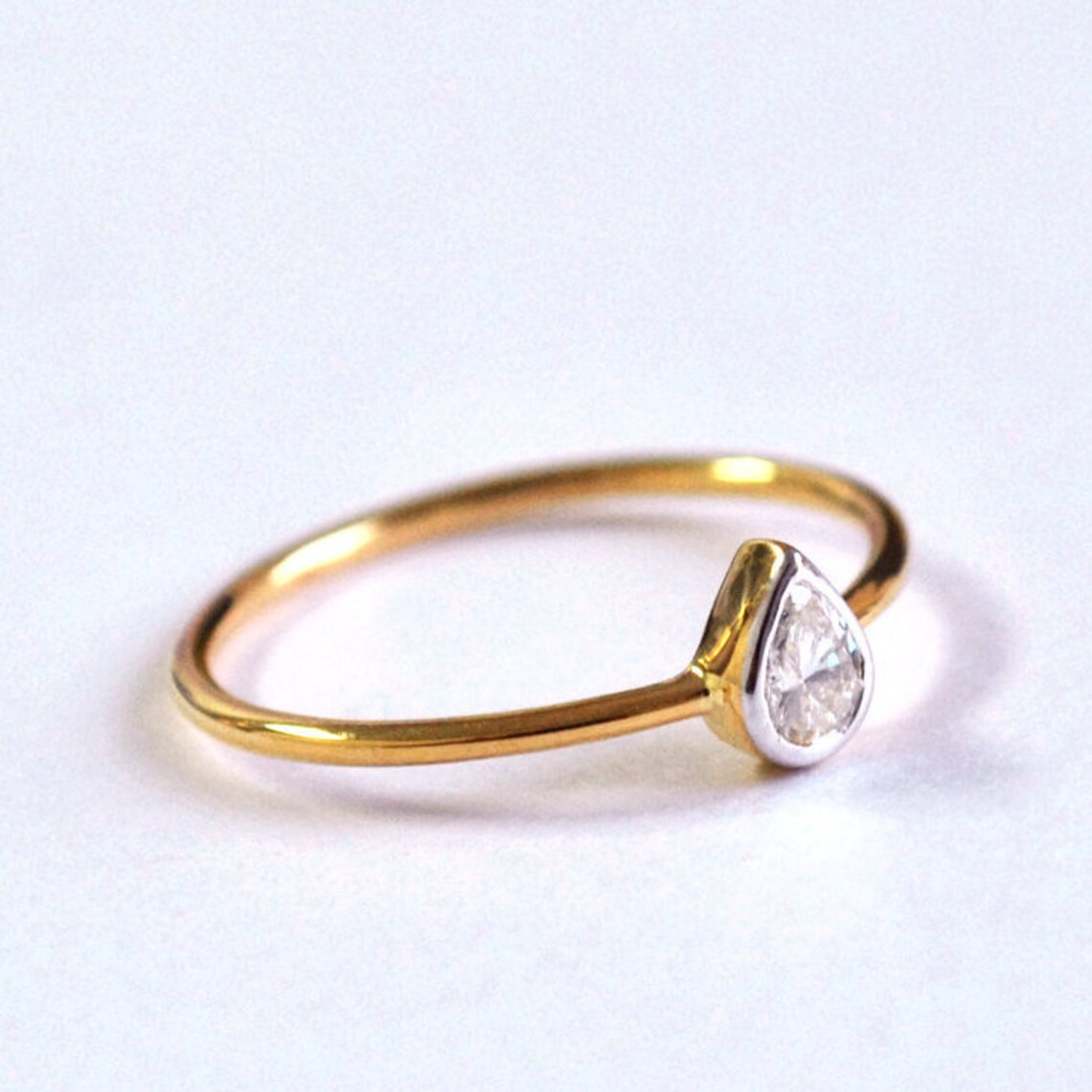 Bezel Set Pear Diamond Engagement Ring in 14k Solid Gold Etsy