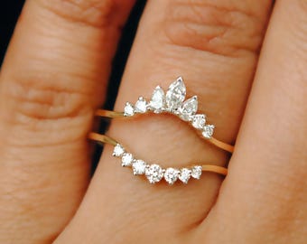 Diamond Ring Enhancer for Multistone Ring, 14K 18K Gold Marquise Pear Diamond Halo Ring Guard Wrap, Anniversary Gift, Bridal Stack Band DDP