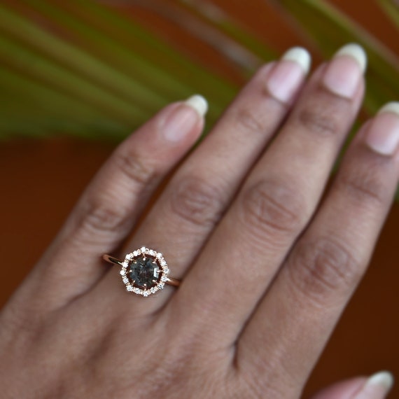 Grey diamond rose gold engagement ring sale