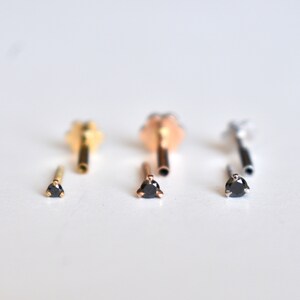 2mm 3mm Natural Black Diamond Martini Setting in 14K Solid Gold, Externally Threaded Flatback Stud for Ear Nose & Body Piercing image 3