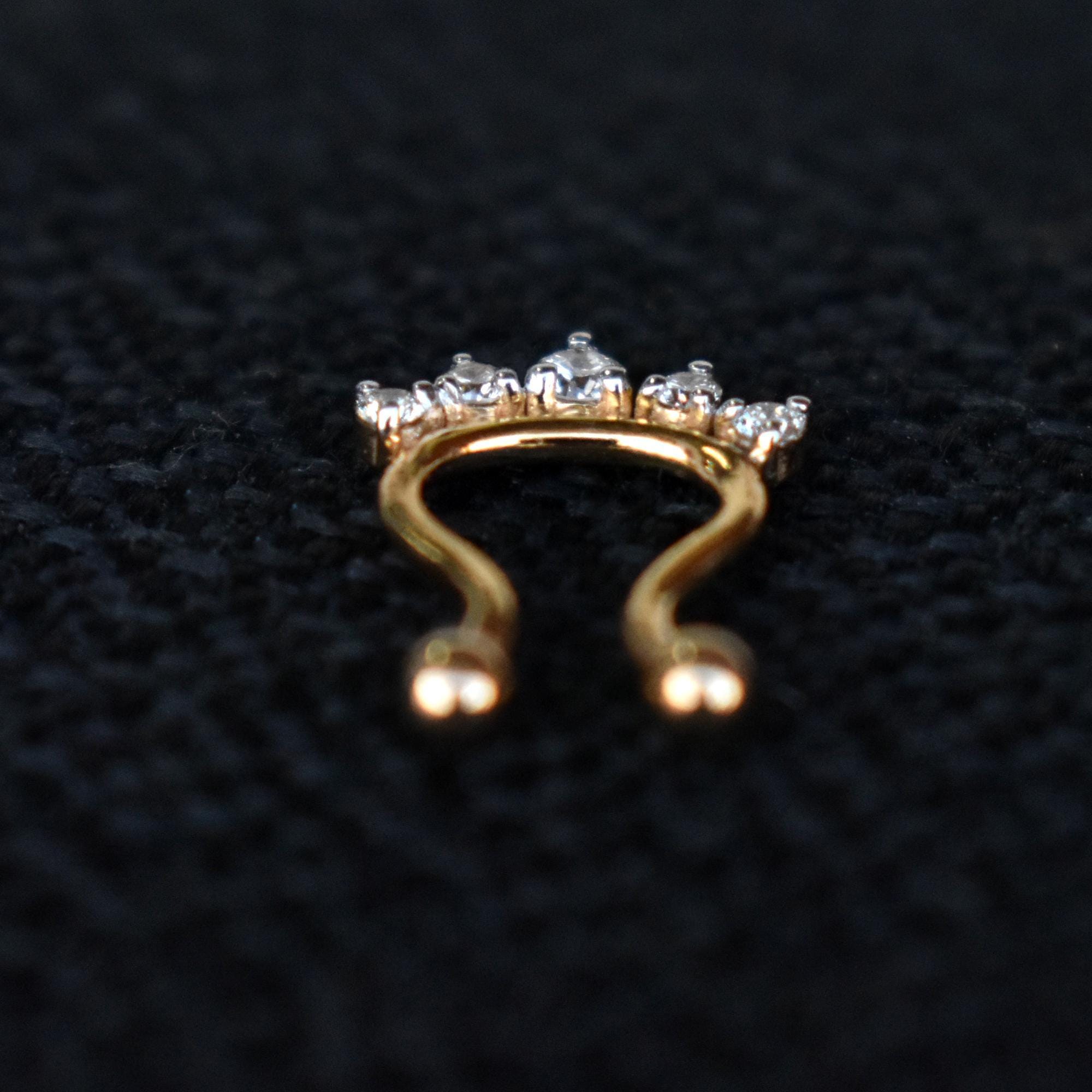 22k Solid Gold CLIP ON SEPTUM Ring, Natural Diamond Fake Septum, Faux ...