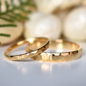 14k Solid Gold Passende Paare Ringe, Seine Hers gebürstet Finish Ehering Ringe, Geschlecht Neutral Paar Ringset, schmal breit Ringset