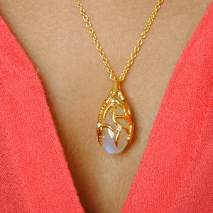 レインボームーンストーンドロップダイヤモンドネックレス、14Kソリッドゴールドティアドロップブリオレットペンダント、イースターエッグネックレス、ブライダルジュエリー、クリスマスプレゼント
