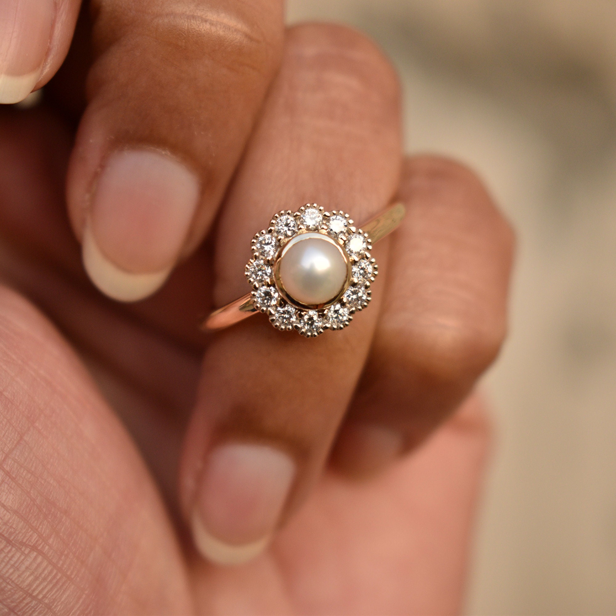Pearl diamond engagement ring best sale