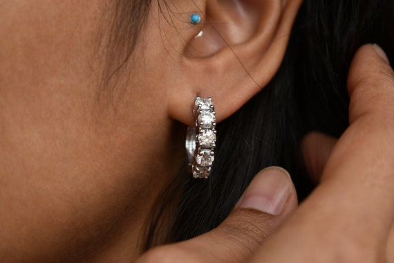 3 Carat Thick Natural Diamond Hoop Earrings 0.30ct Diamond Bold
