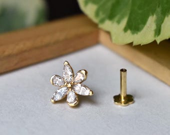 ピアス LESS IS MORE Single sale 14K gold Lily earrings Natural Diamond Lily Earring, 14k 18k Solid Gold Flower