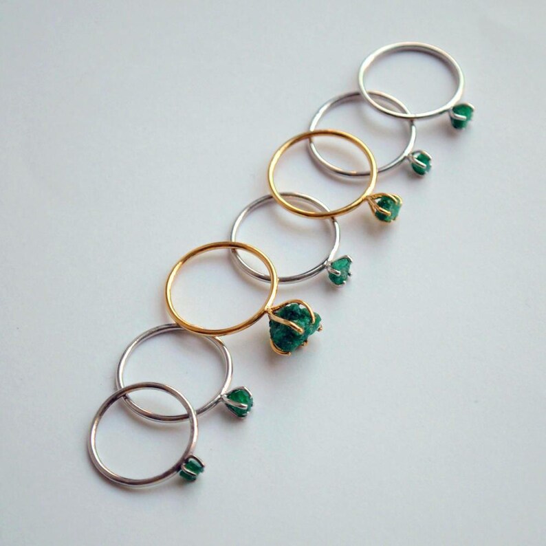 Rough Natural Emerald Gemstone Ring Crystal, Sterling Silver Stack Rings, May Birthstone Jewery, Bridesmaid gift image 3