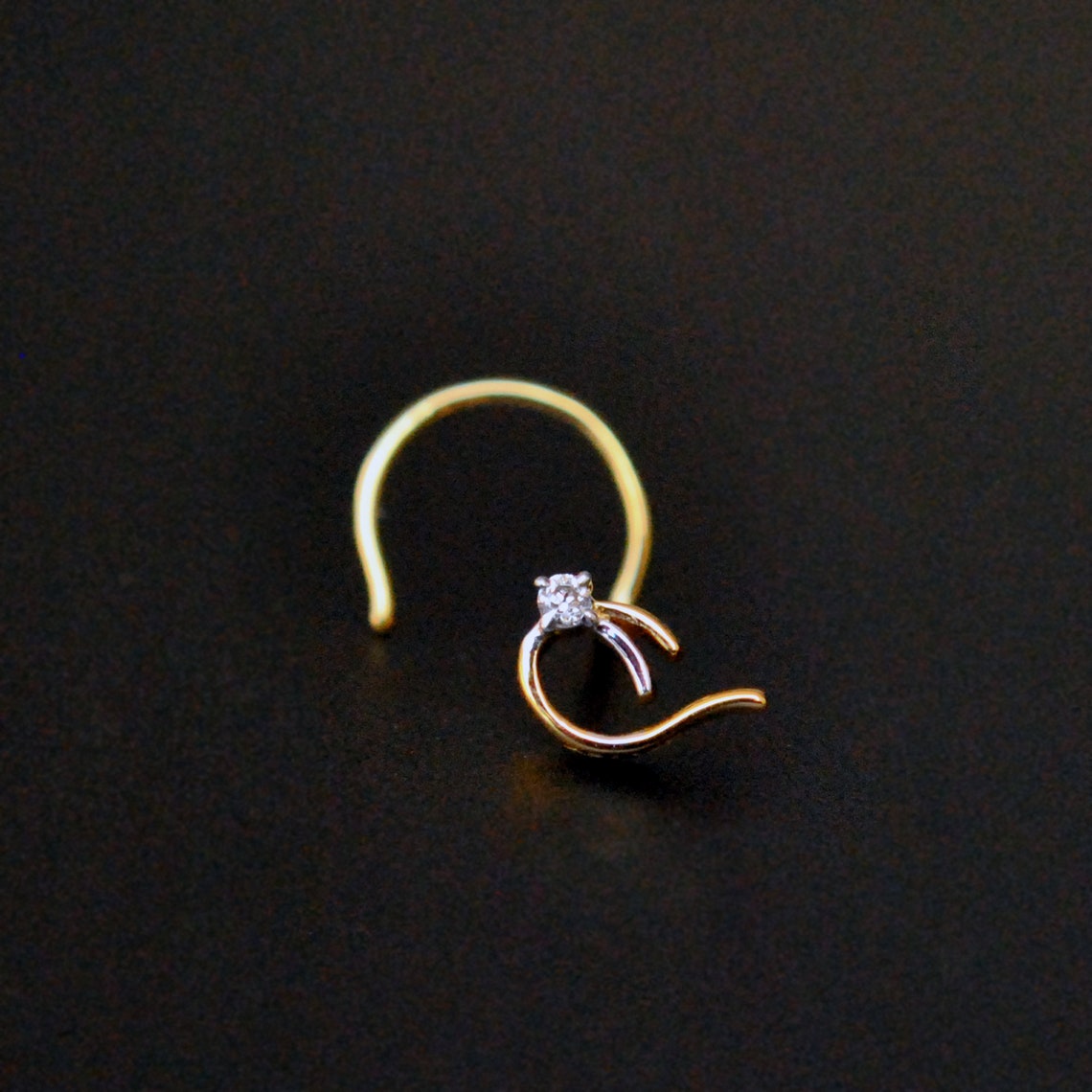 Small Diamond Nose Pin in 14K Solid Gold Designer Paisley Etsy