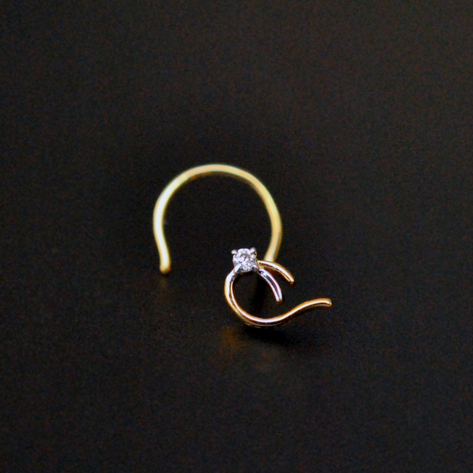 Small Diamond Nose Pin in 14K Solid Gold Designer Paisley Etsy Singapore