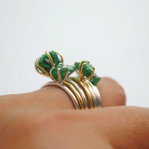 Rough Natural Emerald Gemstone Ring Crystal, Sterling Silver Stack Rings, May Birthstone Jewery, Bridesmaid gift image 4