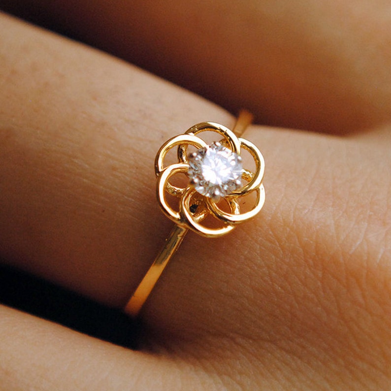 3.5mm Natural Diamond Celtic Flower Blossom Proposal Ring, 14k 18k Solid Gold Bridal Engagement Ring, Geometric Spirograph Valentine Ring image 2