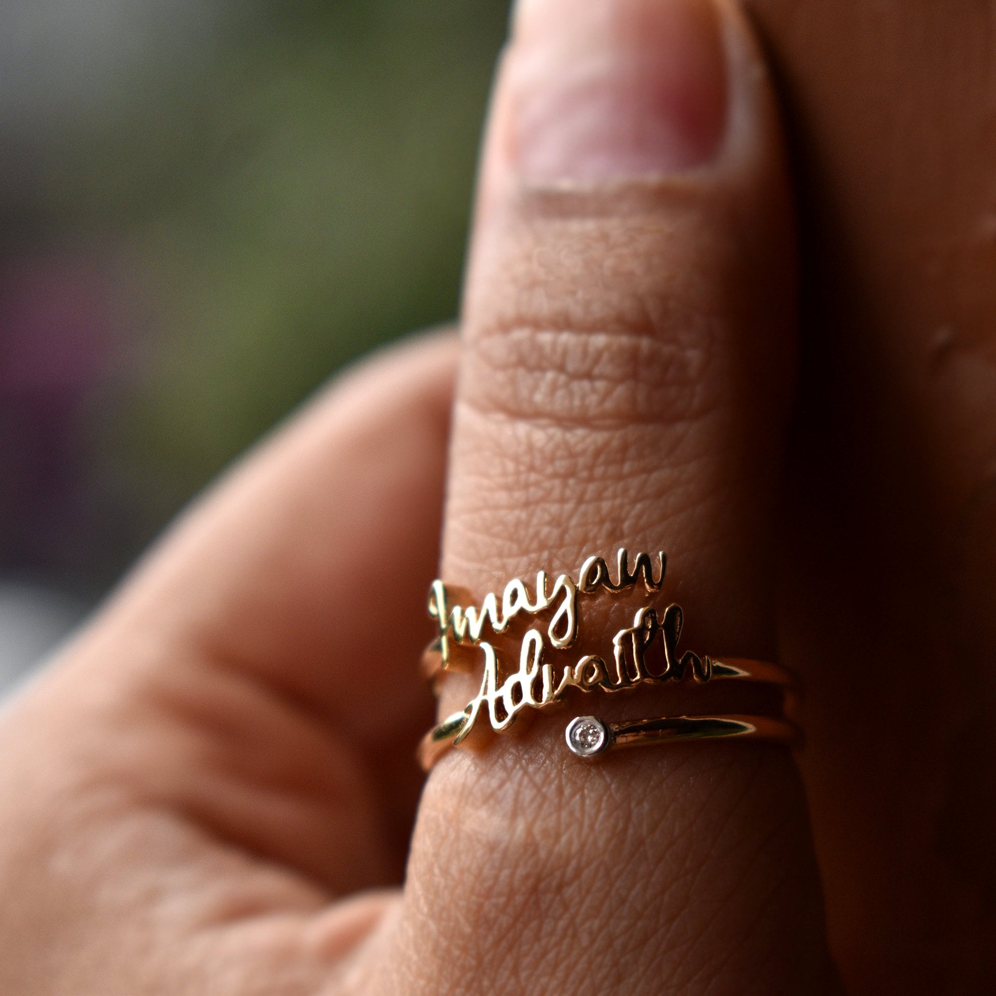 Personalized Three-Finger Name Ring with Beading and Rhodium -  MonogramHub.com