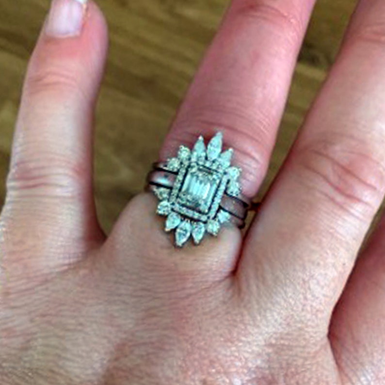 Diamond Ring Guard for Emerald Cut Engagement Ring 14K Solid Etsy