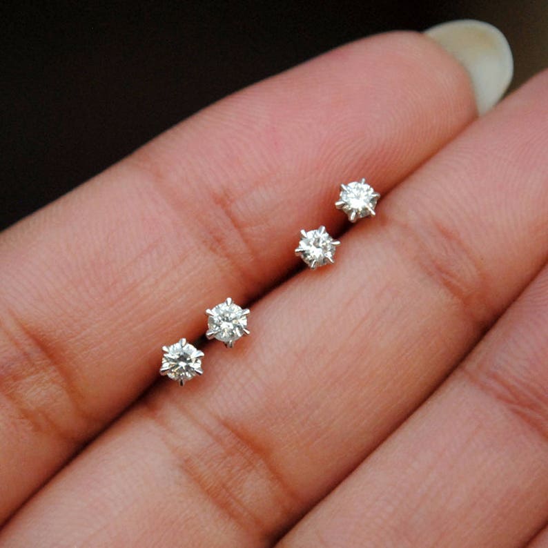 Small Diamond Screw back Studs in 14k Yellow Gold 0.06 and Etsy